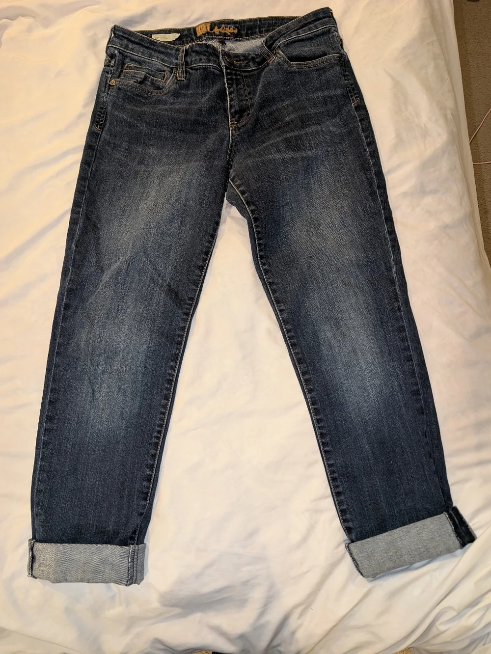 Kut from the Kloth Katy Boyfriend Jeans in Dark Blue Wash 10 Straight Cuff - Picture 1 of 7